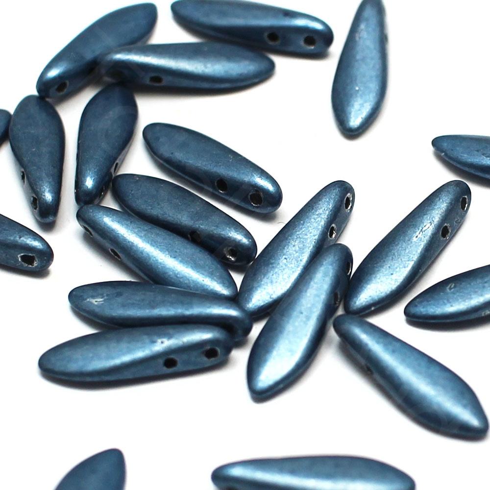 5x16mm Czech glass glass beads metallic bluestone — high-quality two-hole beads ideal for jewelry making, bead weaving, and crafts