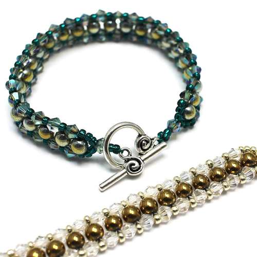 Tennis Hematite & Bicone bracelet golden teal bracelet making kit — DIY set with beads and instructions for creating handmade jewelry