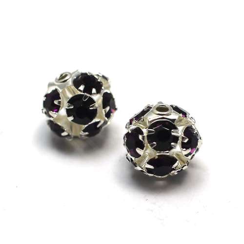 Crystal Diamante Silver Plated Spacer Round 10mm - Amethyst