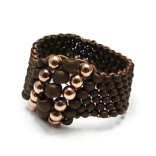 Peyote Stitch Rings bronze jewelry making kit — DIY set with beads and instructions for creating handmade jewelry