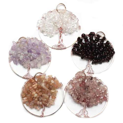 Tree Of Life Gemstone & Wire Pendants rose gold makes 5 jewelry making kit — DIY set with beads and instructions for creating handmade je…