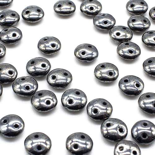 6mm Czech glass glass beads hematite — pack of 50, high-quality two-hole beads ideal for jewelry making, bead weaving, and crafts
