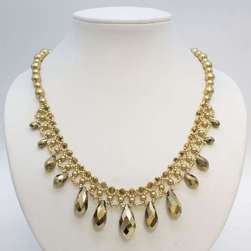 Crystal Drop Netted Necklace antique gold necklace making kit — DIY set with beads and instructions for creating handmade jewelry