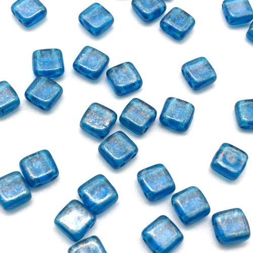6mm Czech glass glass beads gold marble capri blue — pack of 25, high-quality two-hole beads ideal for jewelry making, bead weaving, and…