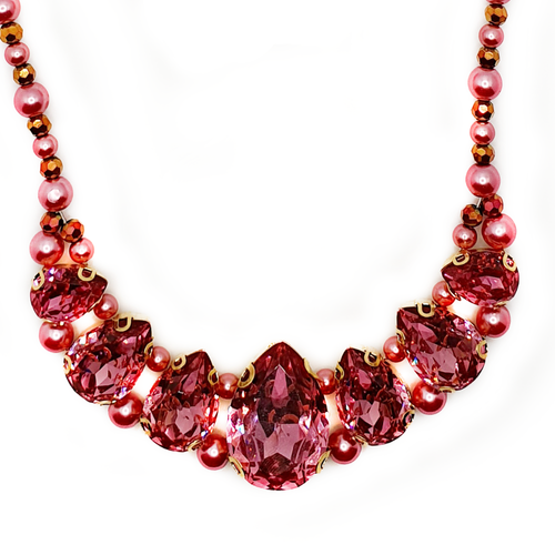 Rivoli Drop Necklace Kit pink necklace making kit — DIY set with beads and instructions for creating handmade jewelry