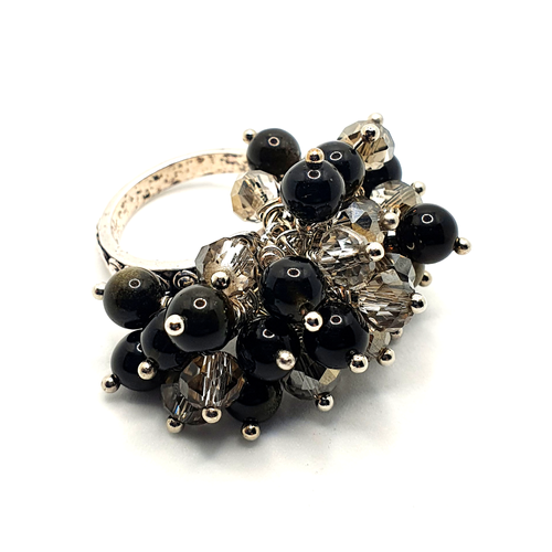 Headpin Ring Bead Pack gold obsidian jewelry making kit — DIY set with beads and instructions for creating handmade jewelry
