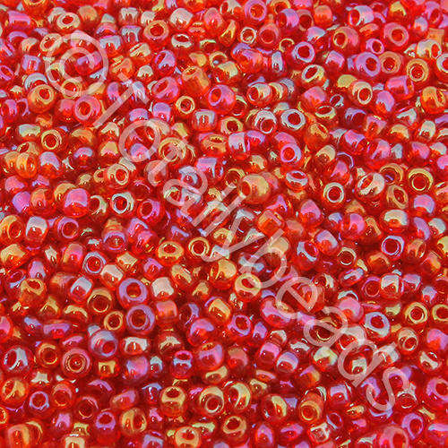 Seed Beads Transparent Rainbow Red - Size 11 100g