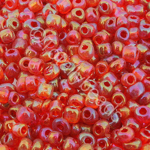 Seed Beads Transparent Rainbow Red - Size 6 100g