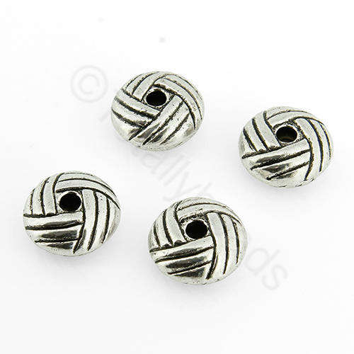 Antique Silver Bead - Hatched Rondelle 10mm 7pcs