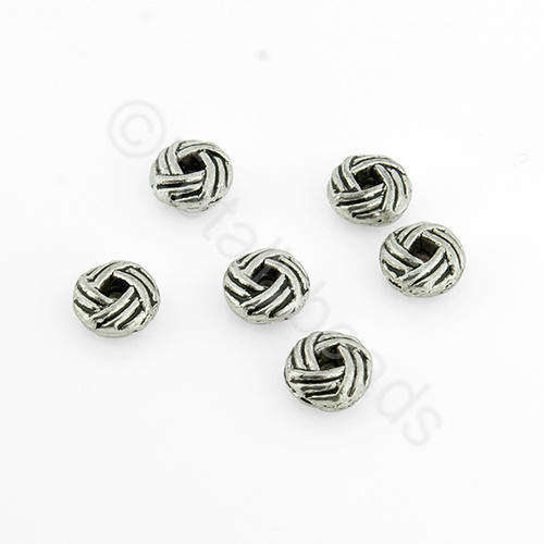 Antique Silver Bead - Hatched Rondelle 6mm 30pcs