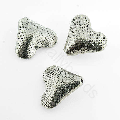 Antique Silver Bead - Heart 19x22mm 3pcs