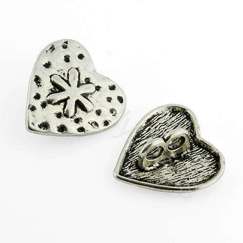 Antique Silver Metal Connector - Dimpled Heart 19mm 5pcs