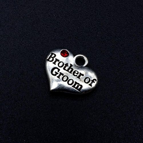 Wedding Charm Heart Antique Silver Brother of the Groom Red 16 x 14mm for jewellery making