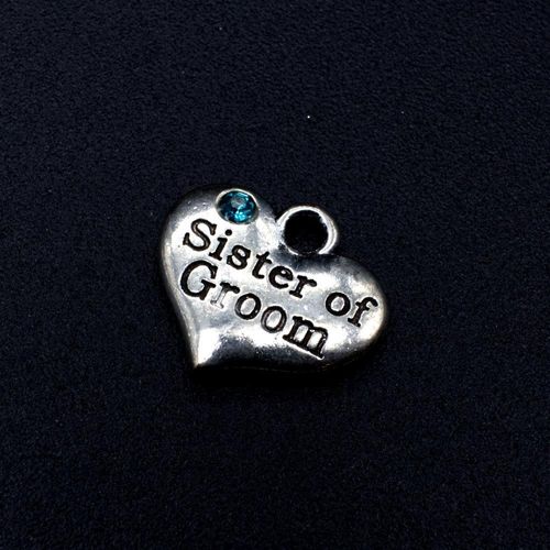 Wedding Charm Heart Antique Silver Sister of Groom Blue 16 x 14mm for jewellery making