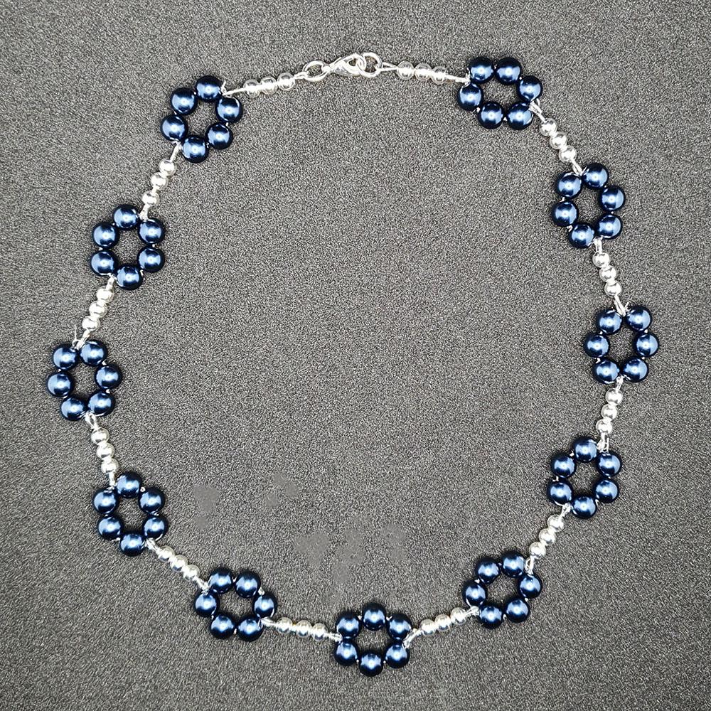 Daisy Chain Necklace space blue necklace making kit — DIY set with beads and instructions for creating handmade jewelry