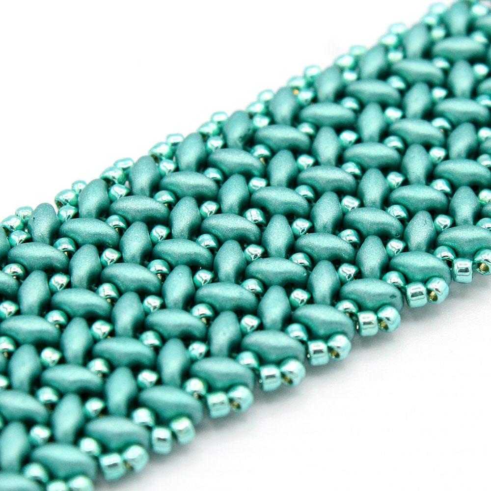 SuperDuo Chevron Bracelet satin metallic teal bracelet making kit — DIY set with beads and instructions for creating handmade jewelry