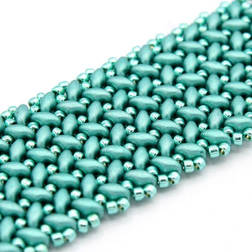 SuperDuo Chevron Bracelet satin metallic teal bracelet making kit — DIY set with beads and instructions for creating handmade jewelry