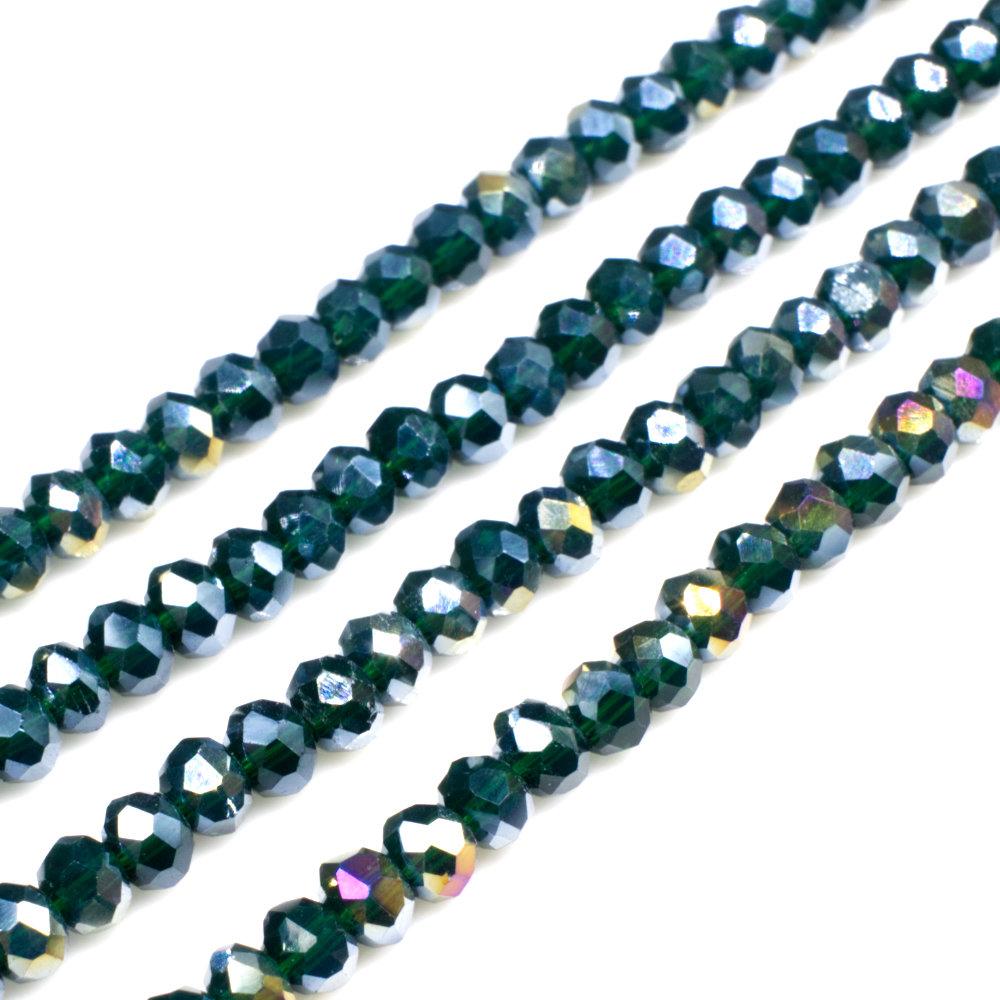 3.5mm crystal beads dk green ab, pack of 130 — AB finish, faceted for jewelry making and beadwork