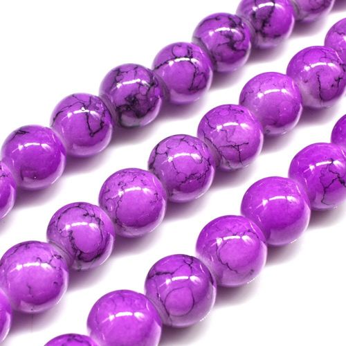 Marble Glass Beads Round 8mm - Purple