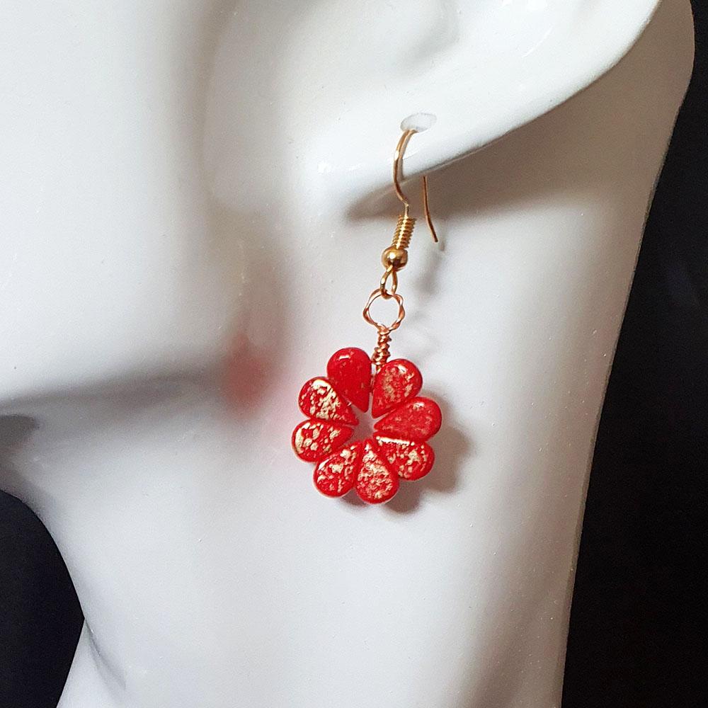 Azalea Amos Earrings 3 Pairs coral red earring making kit — DIY set with beads and instructions for creating handmade jewelry