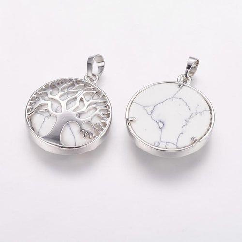 Tree of Life Pendant with White Howlite Gemstone 27mm for jewellery making