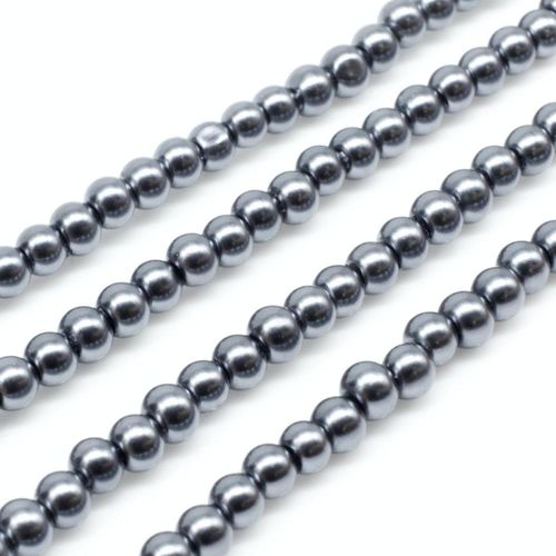 Glass Pearl Round Beads 3mm - Hematite