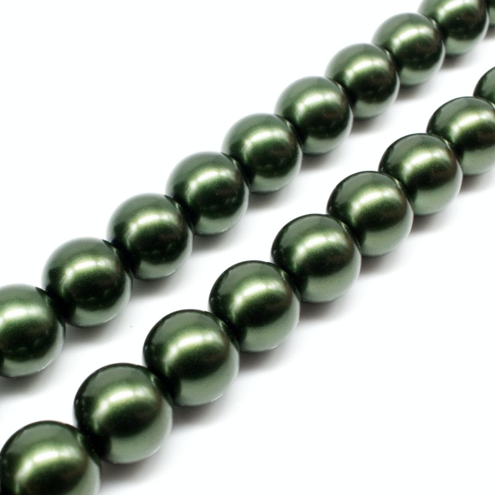 Glass Pearl Round Beads 12mm Forrest Green for jewellery making