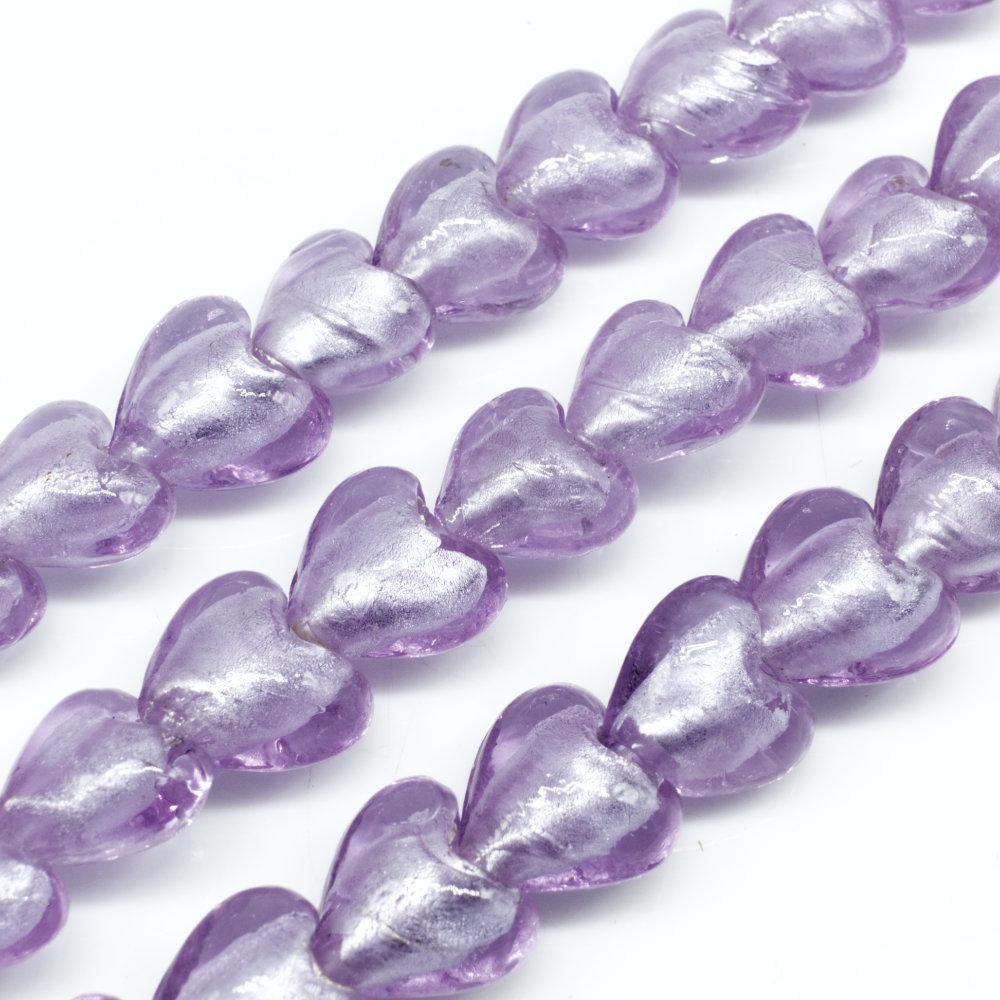 Silver Foil Heart Beads 12mm 30pcs Lilac for jewellery making