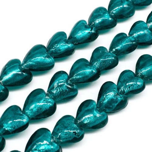 Silver Foil Heart Beads 12mm 30pcs Teal for jewellery making