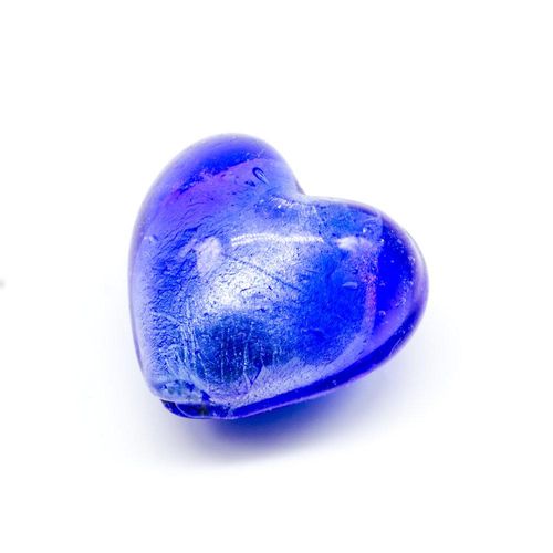 Silver Foil Heart Beads 27mm Blue 1pc for jewellery making