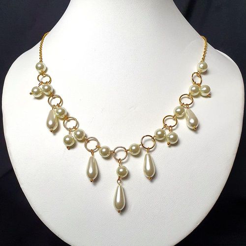 Rebecca Necklace Makes 3 ivory gold necklace making kit — DIY set with beads and instructions for creating handmade jewelry