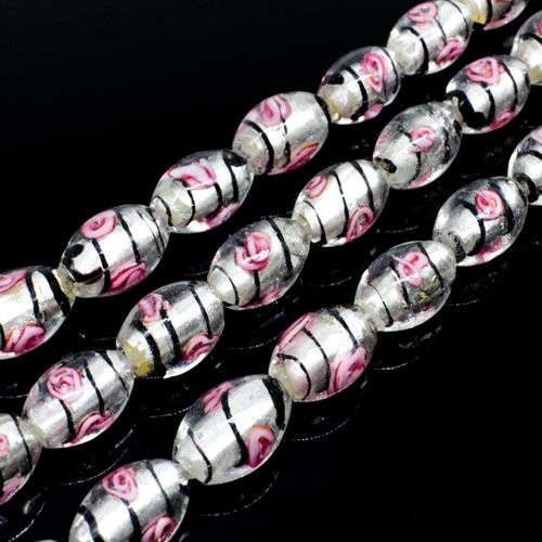 Silver Foil Flower Rice Beads 17mm Clear for jewellery making