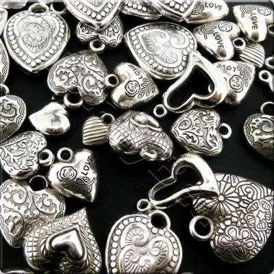 Acrylic Charms - Antique Silver - Hearts