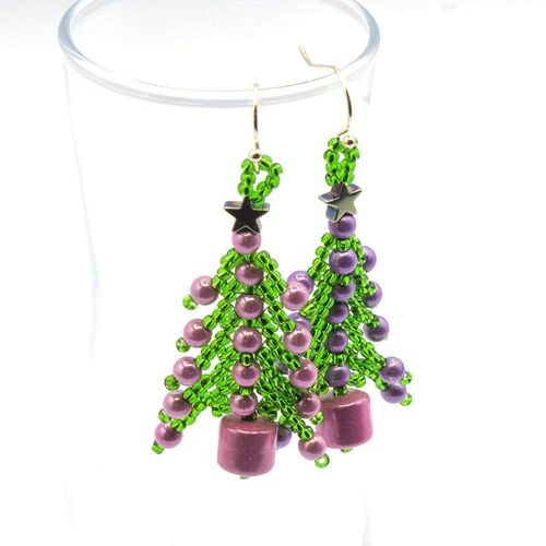 Christmas Tree Earrings Makes 6 lilac rose earring making kit — DIY set with beads and instructions for creating handmade jewelry