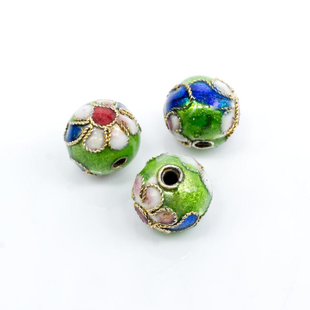 Cloisonne 10mm Round Bead Lime Green 1pc for jewellery making