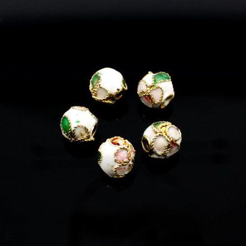 Cloisonne 6mm Round Bead White 1pc for jewellery making