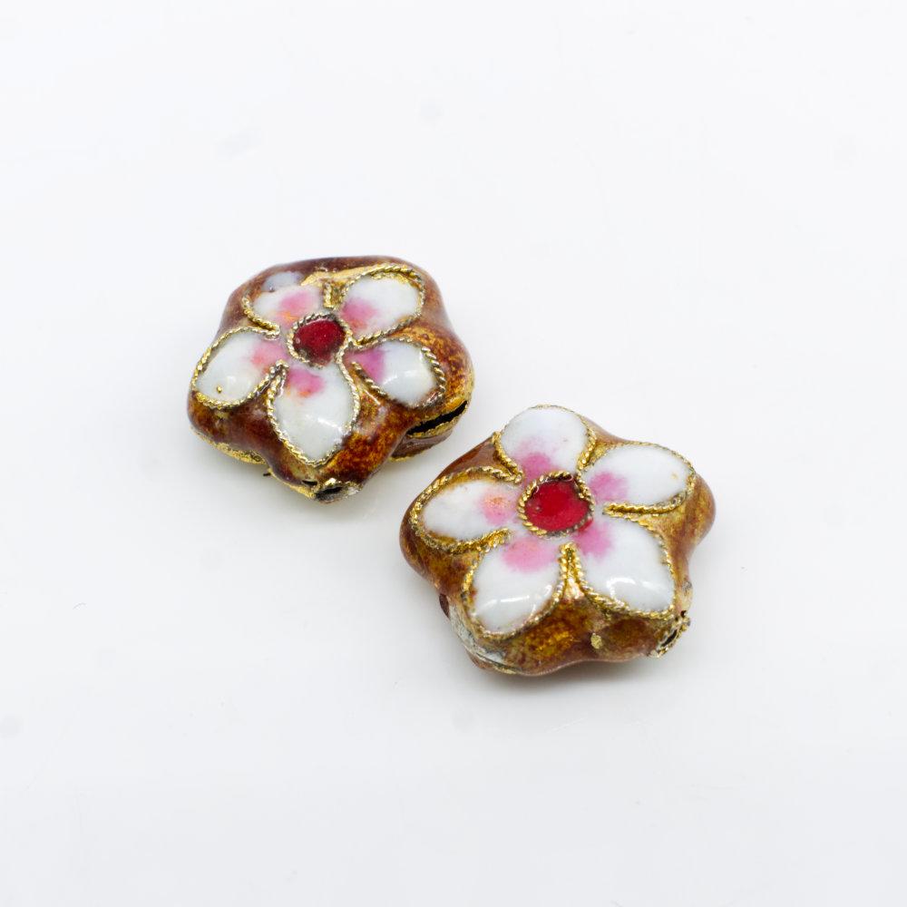 Cloisonne 14mm Flower Bead White Topaz 1pc for jewellery making