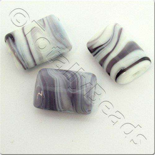 Lampwork Glass Bead Rectangle 21mm - Purple White Swirl