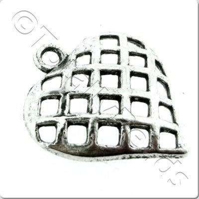 Tibetan Silver Charm - Small Lattice Heart 6pcs