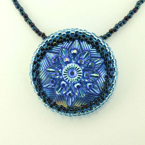 Winter Flower Beaded Cabochons iridescent blue jewelry making kit — DIY set with beads and instructions for creating handmade jewelry