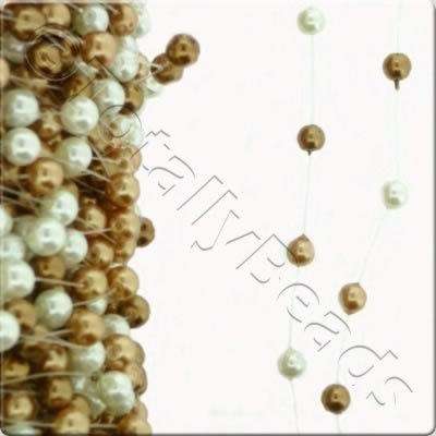 Glass Pearl - Pre Strung - 6mm White Gold Brown - 1m
