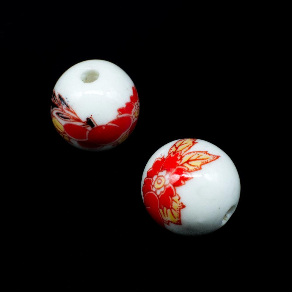 Porcelain Handmade 14mm Round Bead Autumn Flower for jewellery making