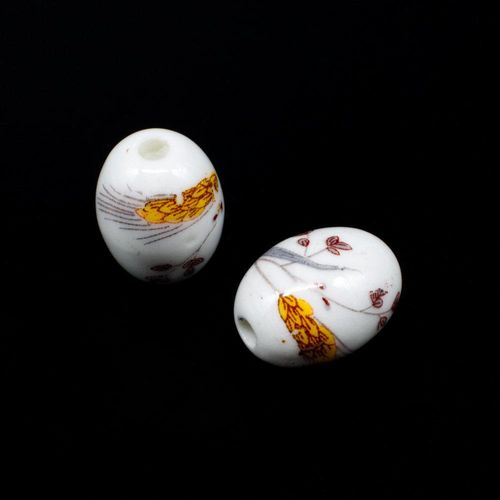 Porcelain Handmade 18mm Oval Bead Harvest Flower for jewellery making