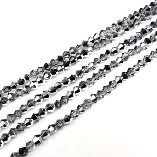 3mm crystal bicone beads half silver — plated finish, ideal for jewelry making and beadwork