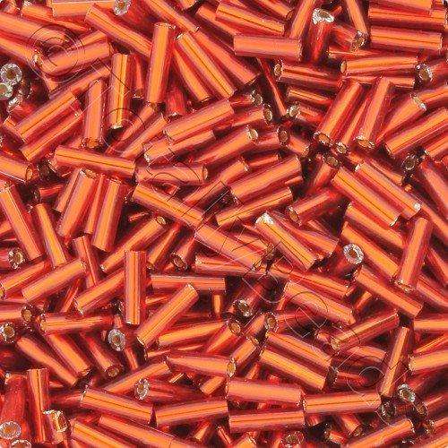 Bugle Beads 6mm - Silver Lined Red 100g