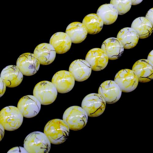 Oriental Splash Round Glass Beads 8mm Yellow for jewellery making