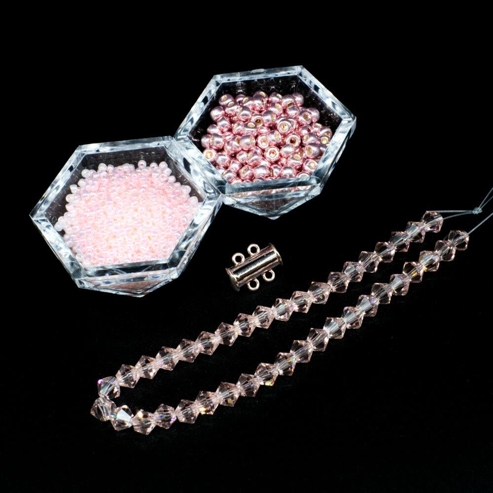 Crystal Lattice Bracelet pink blush bracelet making kit — DIY set with beads and instructions for creating handmade jewelry