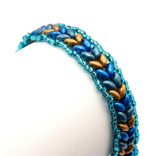 Hannah SuperDuo Bracelet metallic hazel blue bracelet making kit — DIY set with beads and instructions for creating handmade jewelry