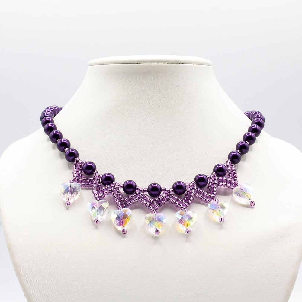 Aimee Necklace purple velvet necklace making kit — DIY set with beads and instructions for creating handmade jewelry