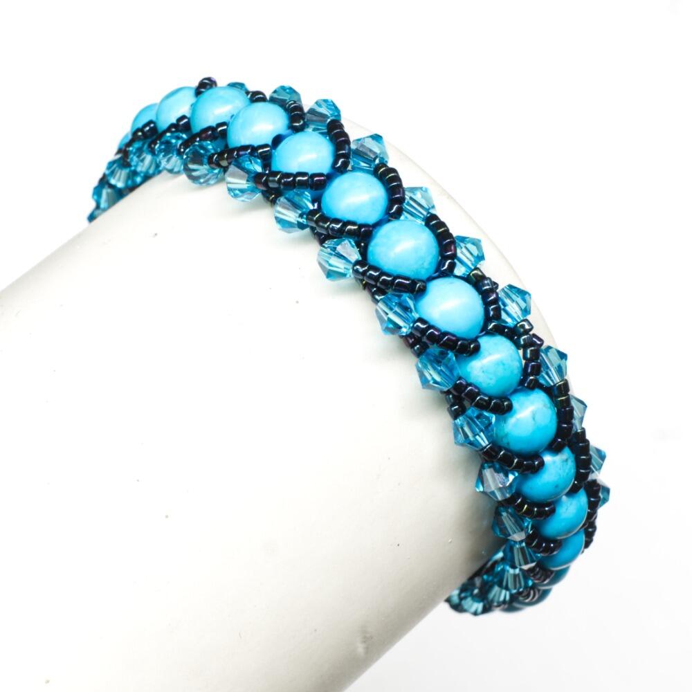 Gemstone Flat Spiral Bracelet Makes 2 blue howlite bracelet making kit — DIY set with beads and instructions for creating handmade jewelry